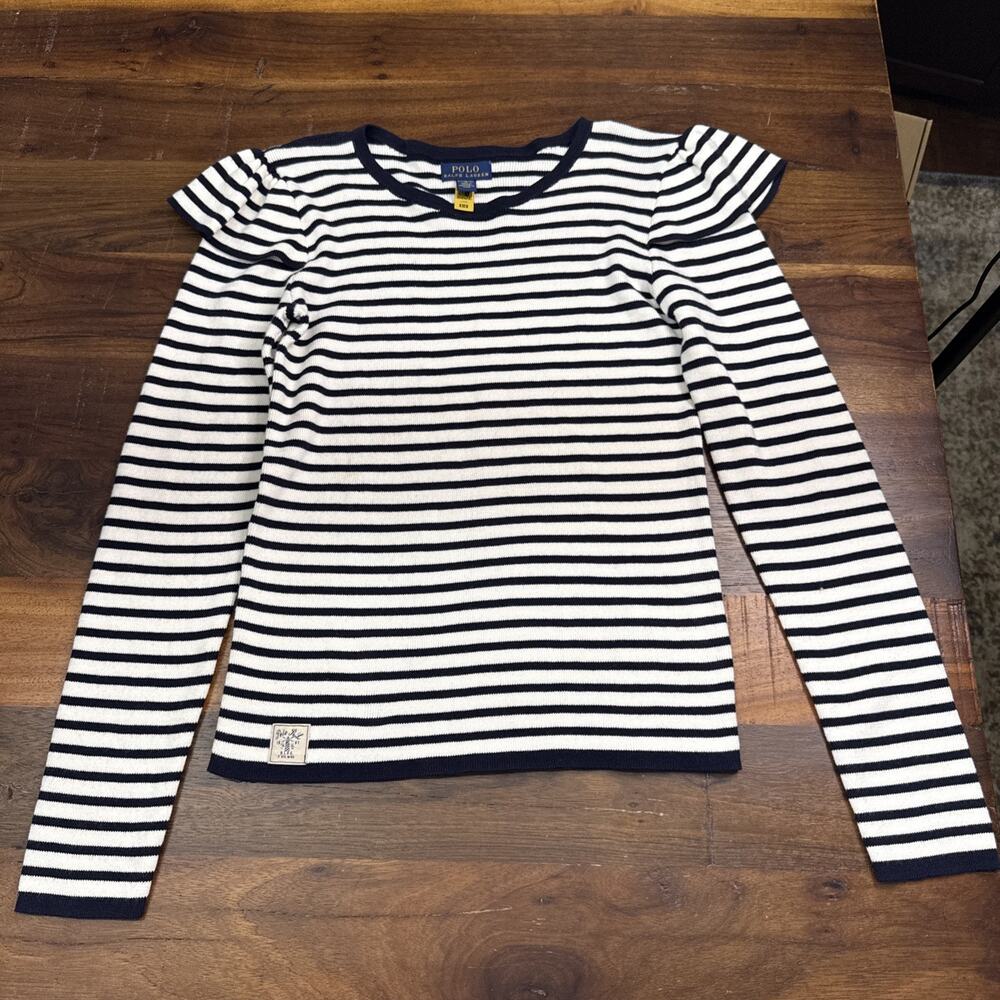 Polo Ralph Lauren Kids Size 12-14 Striped Ruffled Cotton Sweater